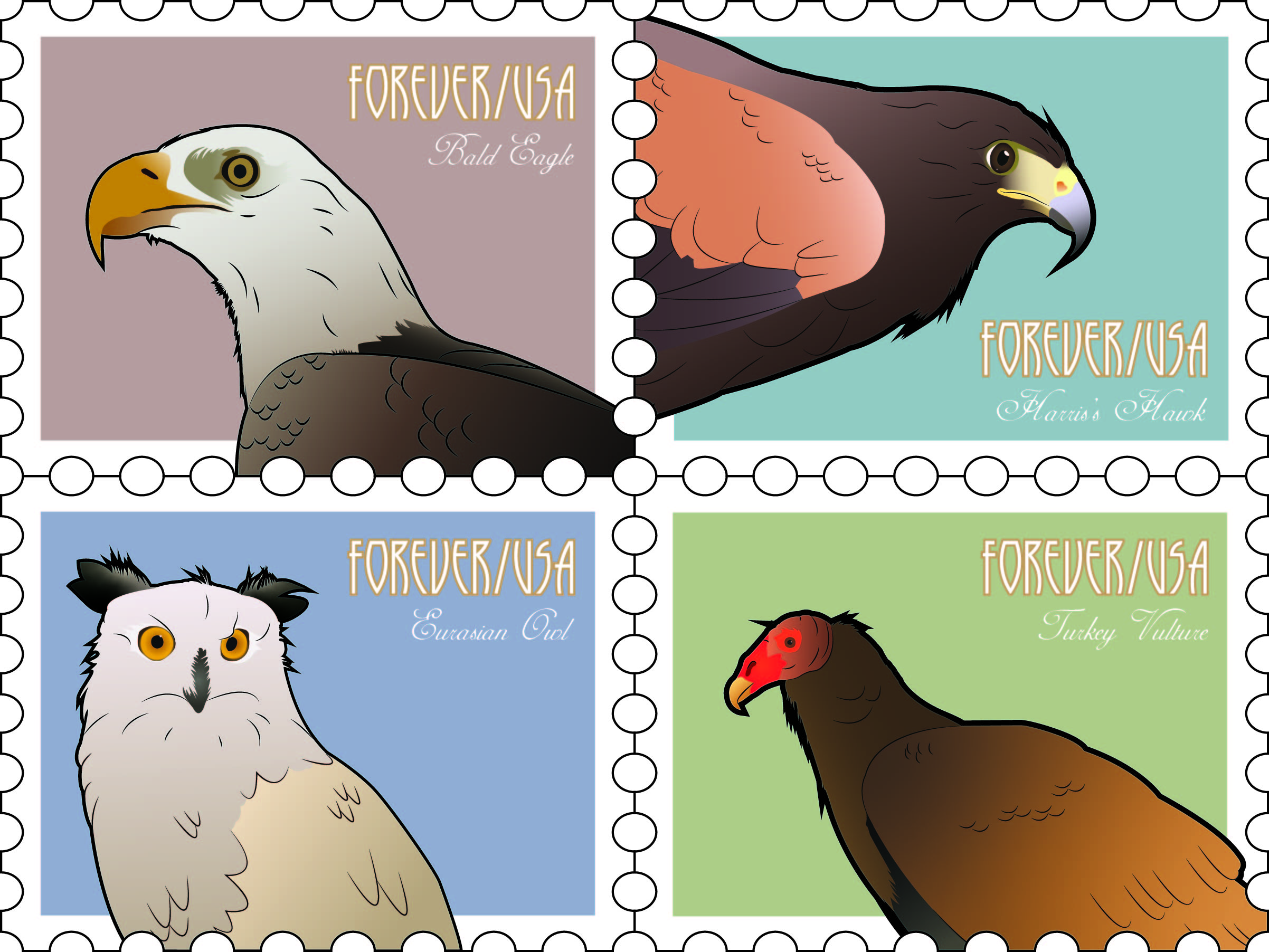 Raptor Stamps Illustration